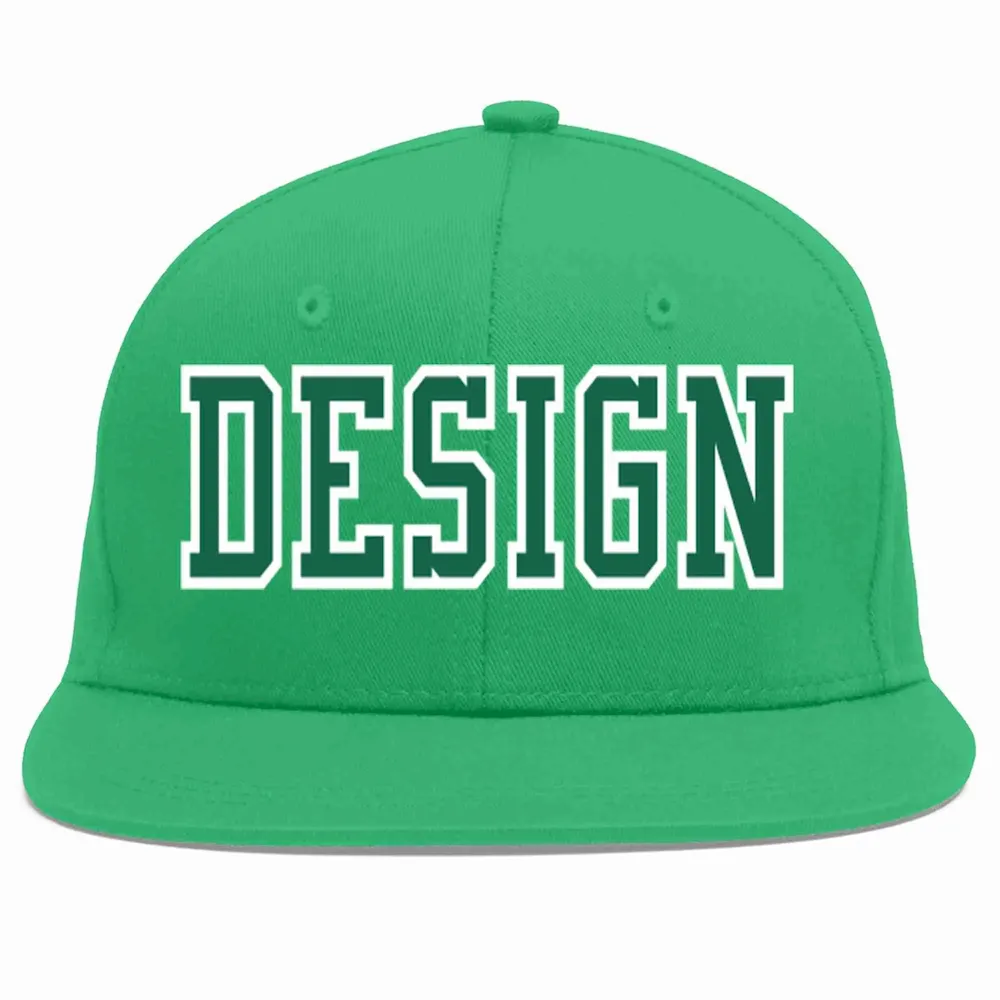Custom Teal Kelly Green-White Flat Eaves Sport Baseball Cap