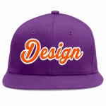 Custom Purple Orange-White Flat Eaves Sport Baseball Cap Design for Men/Women/Youth