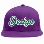 Custom Purple Kelly Green-White Flat Eaves Sport Baseball Cap Design for Men/Women/Youth