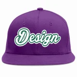 Custom Purple Gold-Kelly Green Flat Eaves Sport Baseball Cap Design for Men/Women/Youth
