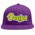 Custom Purple Gold-Kelly Green Flat Eaves Sport Baseball Cap Design for Men/Women/Youth
