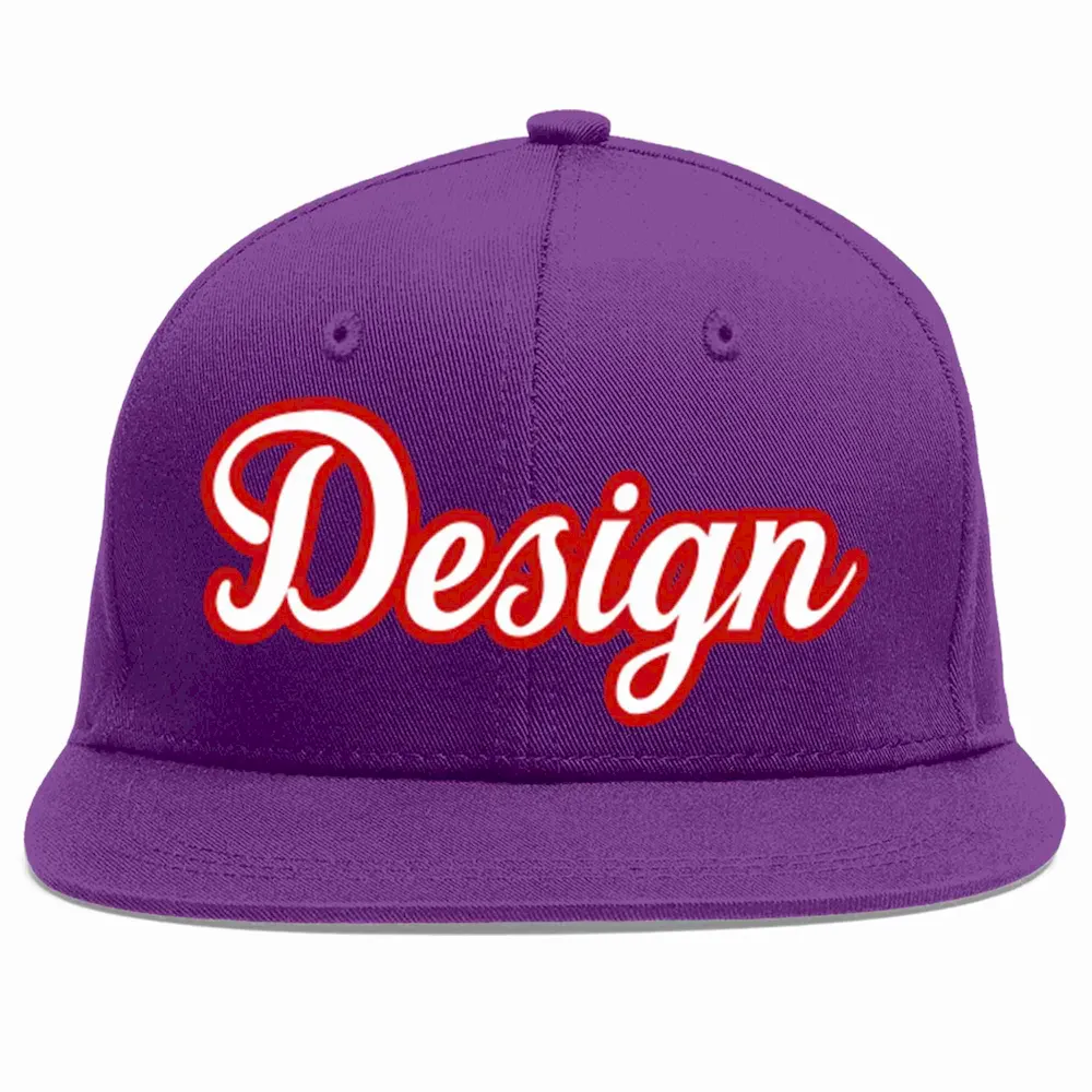 Custom Purple White-Red Flat Eaves Sport Baseball Cap Design for Men/Women/Youth