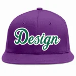 Custom Purple Kelly Green-White Flat Eaves Sport Baseball Cap Design for Men/Women/Youth