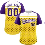 Custom Gold Purple-White Raglan Sleeve Personalized Star Print Authentic Baseball Jersey