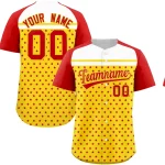 Custom Gold Red-White Raglan Sleeve Personalized Star Print Authentic Baseball Jersey