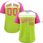 Custom Neon Green Pink-White Raglan Sleeve Personalized Star Print Authentic Baseball Jersey