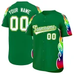Custom Kelly Green Graffiti Pattern Personalized Multicolored Flames Print Authentic Baseball Jersey