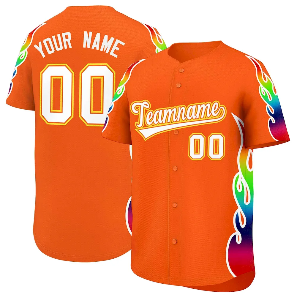 Custom Orange Graffiti Pattern Personalized Multicolored Flames Print Authentic Baseball Jersey