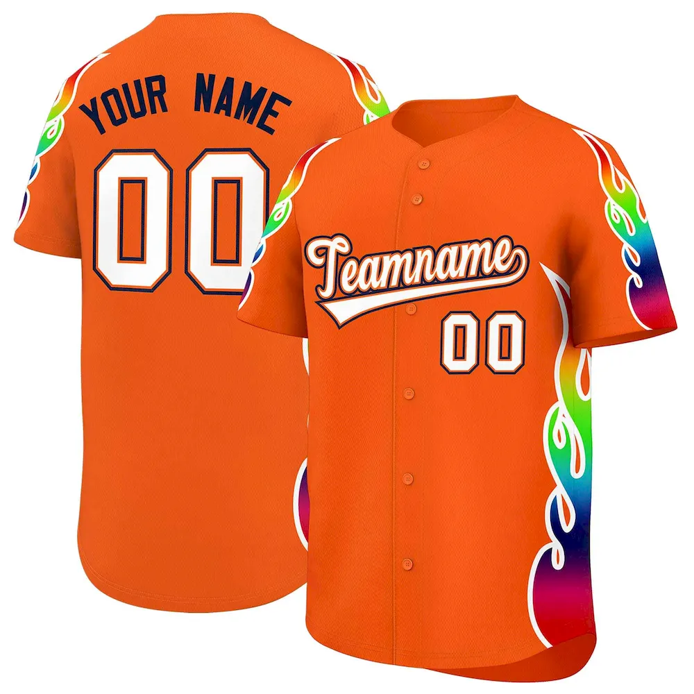 Custom Orange Graffiti Pattern Personalized Multicolored Flames Print Authentic Baseball Jersey
