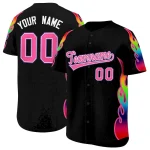 Custom Black Graffiti Pattern Personalized Multicolored Flames Print Authentic Baseball Jersey