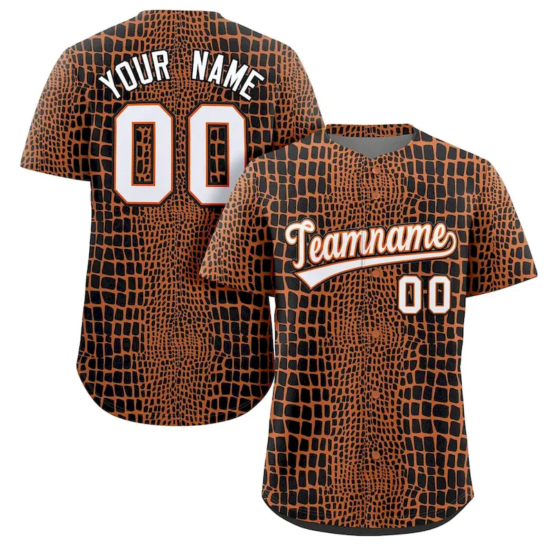 Custom Black-Orange Crocodile Graffiti Pattern Authentic Baseball Jersey