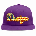 Custom Purple Vintage USA Flag-Gold Flat Eaves Sport Baseball Cap Design for Men/Women/Youth