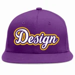 Custom Purple purple-Gold Flat Eaves Sport Baseball Cap Design for Men/Women/Youth