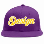 Custom Purple Gold-White Flat Eaves Sport Baseball Cap Design for Men/Women/Youth