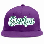 Custom Purple White-Kelly Green Flat Eaves Sport Baseball Cap Design for Men/Women/Youth