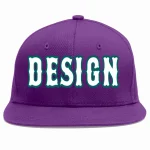 Custom Purple White-Aqua Flat Eaves Sport Baseball Cap Design for Men/Women/Youth