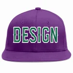 Custom Purple Kelly Green-White Flat Eaves Sport Baseball Cap Design for Men/Women/Youth