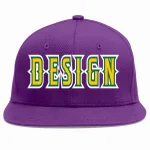 Custom Purple Gold-Kelly Green Flat Eaves Sport Baseball Cap Design for Men/Women/Youth