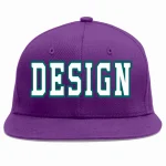 Custom Purple White-Aqua Flat Eaves Sport Baseball Cap Design for Men/Women/Youth