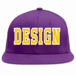 Custom Purple Gold-White Flat Eaves Sport Baseball Cap Design for Men/Women/Youth
