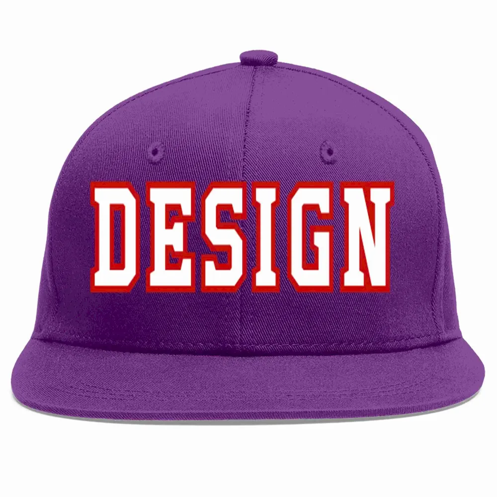 Custom Purple White-Red Flat Eaves Sport Baseball Cap Design for Men/Women/Youth