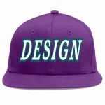 Custom Purple White-Aqua Flat Eaves Sport Baseball Cap Design for Men/Women/Youth