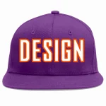 Custom Purple White-Orange Flat Eaves Sport Baseball Cap Design for Men/Women/Youth