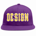 Custom Purple Gold-White Flat Eaves Sport Baseball Cap Design for Men/Women/Youth
