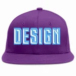 Custom Purple White-Powder Blue Flat Eaves Sport Baseball Cap Design for Men/Women/Youth