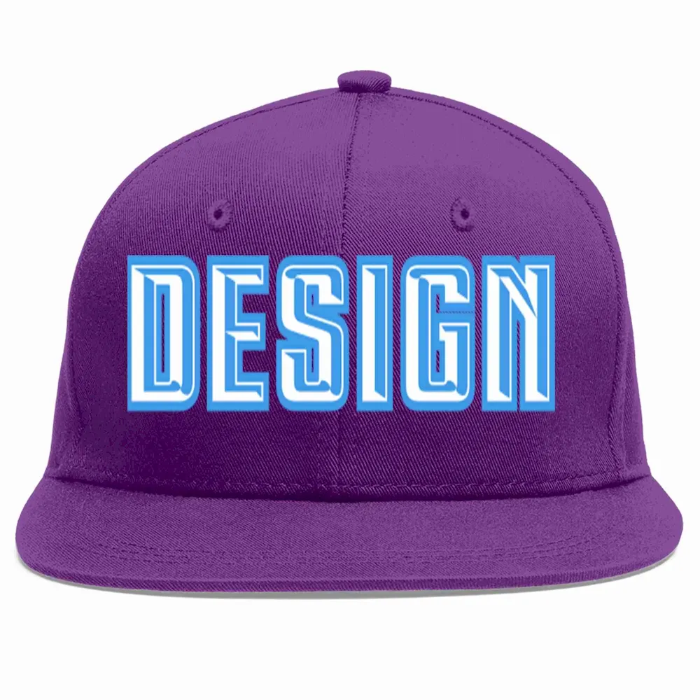 Custom Purple White-Powder Blue Flat Eaves Sport Baseball Cap Design for Men/Women/Youth