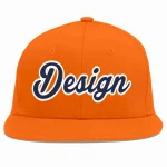 Custom Orange Navy-White Flat Eaves Sport Baseball Cap Design for Men/Women/Youth