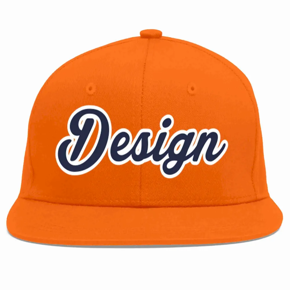 Custom Orange Navy-White Flat Eaves Sport Baseball Cap Design for Men/Women/Youth