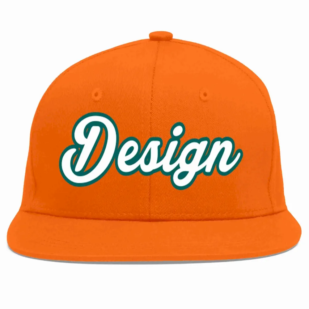 Custom Orange White-Aqua Flat Eaves Sport Baseball Cap Design for Men/Women/Youth