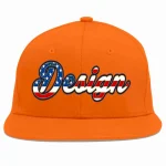 Custom Orange Vintage USA Flag-Gold Flat Eaves Sport Baseball Cap Design for Men/Women/Youth