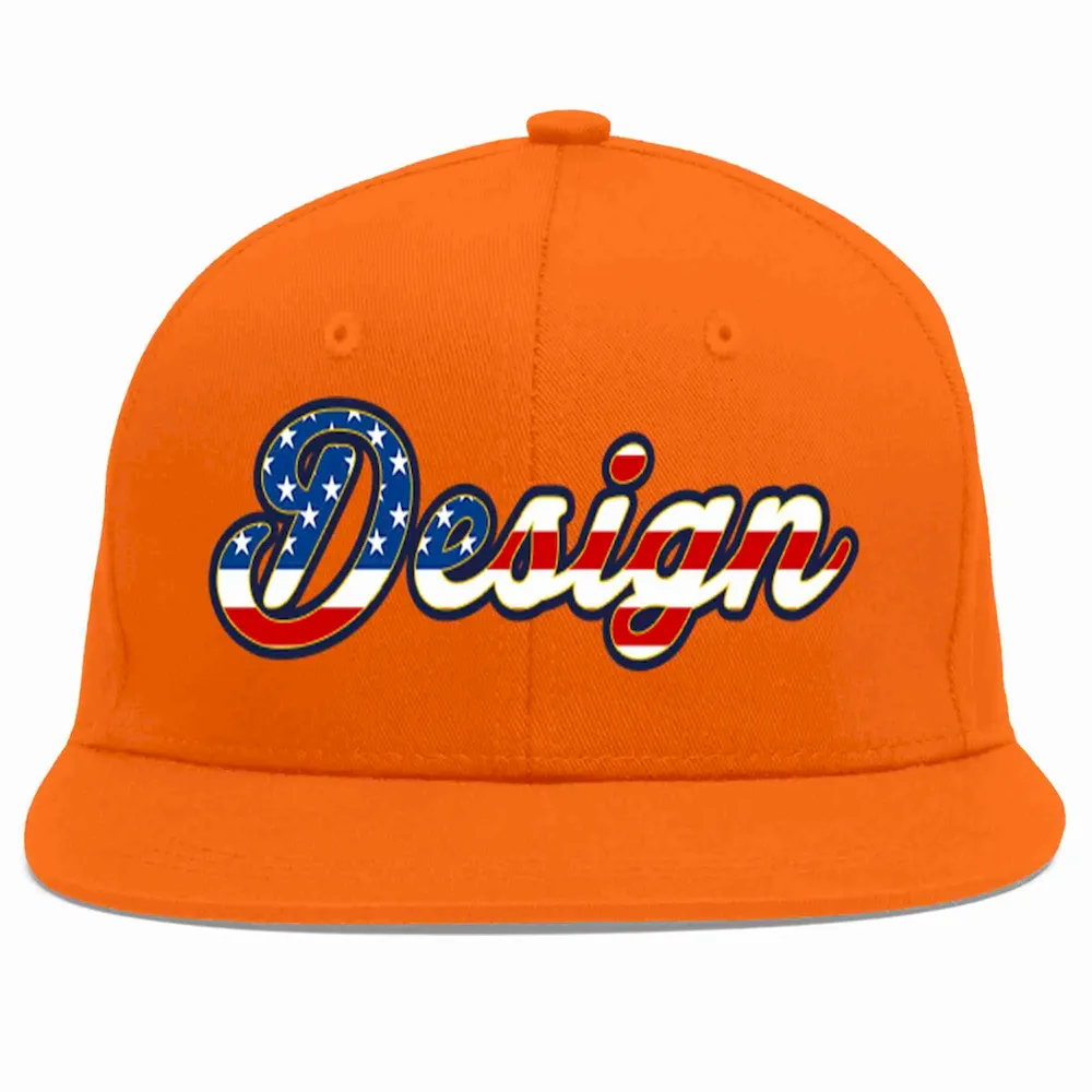 Custom Orange Vintage USA Flag-Gold Flat Eaves Sport Baseball Cap Design for Men/Women/Youth