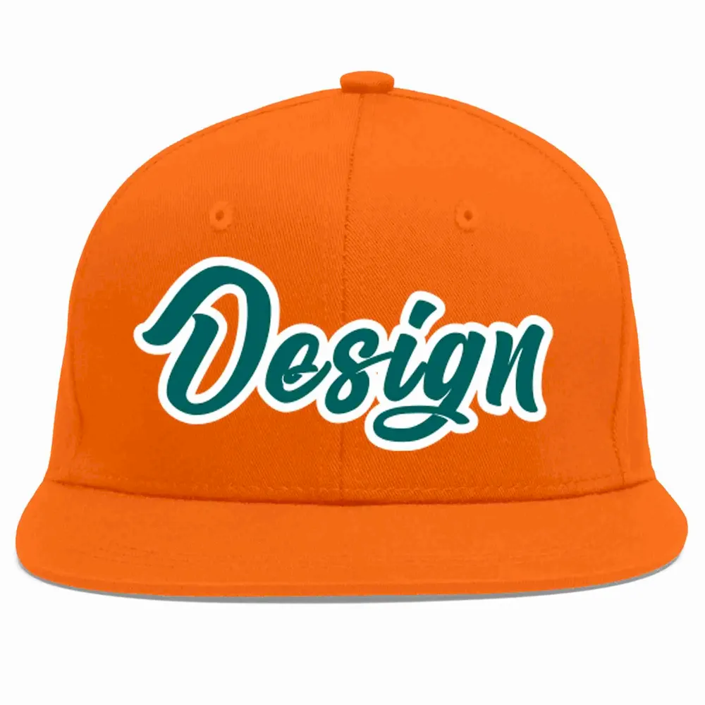 Custom Orange Aqua-White Flat Eaves Sport Baseball Cap Design for Men/Women/Youth