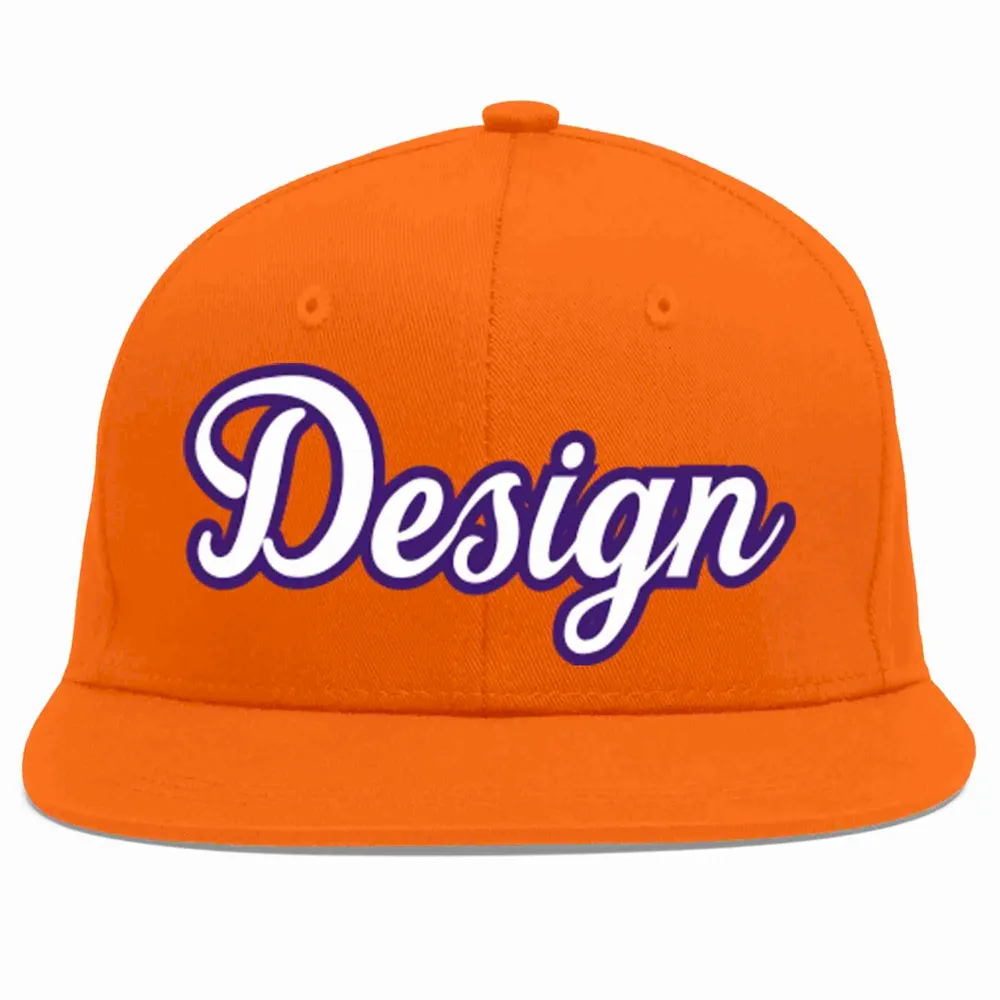Custom Orange White-purple Flat Eaves Sport Baseball Cap Design for Men/Women/Youth