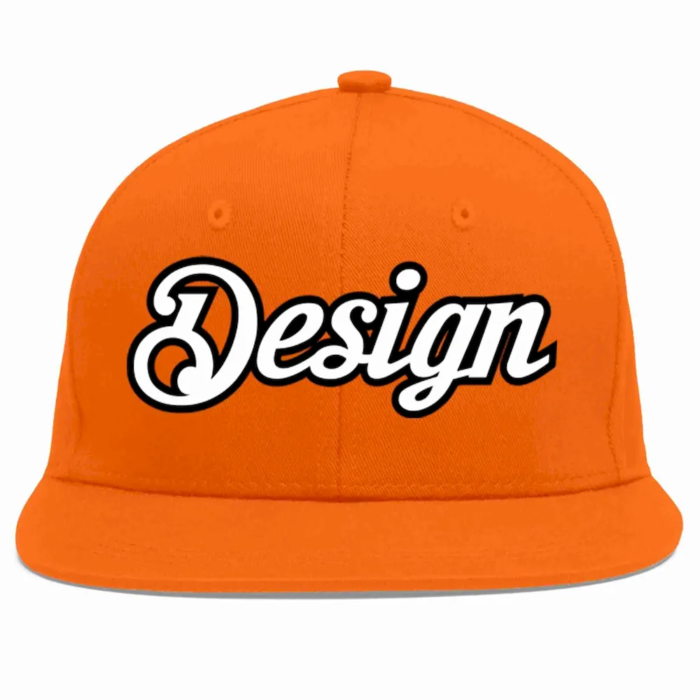 Custom Orange White-Black Flat Eaves Sport Baseball Cap Design for Men/Women/Youth