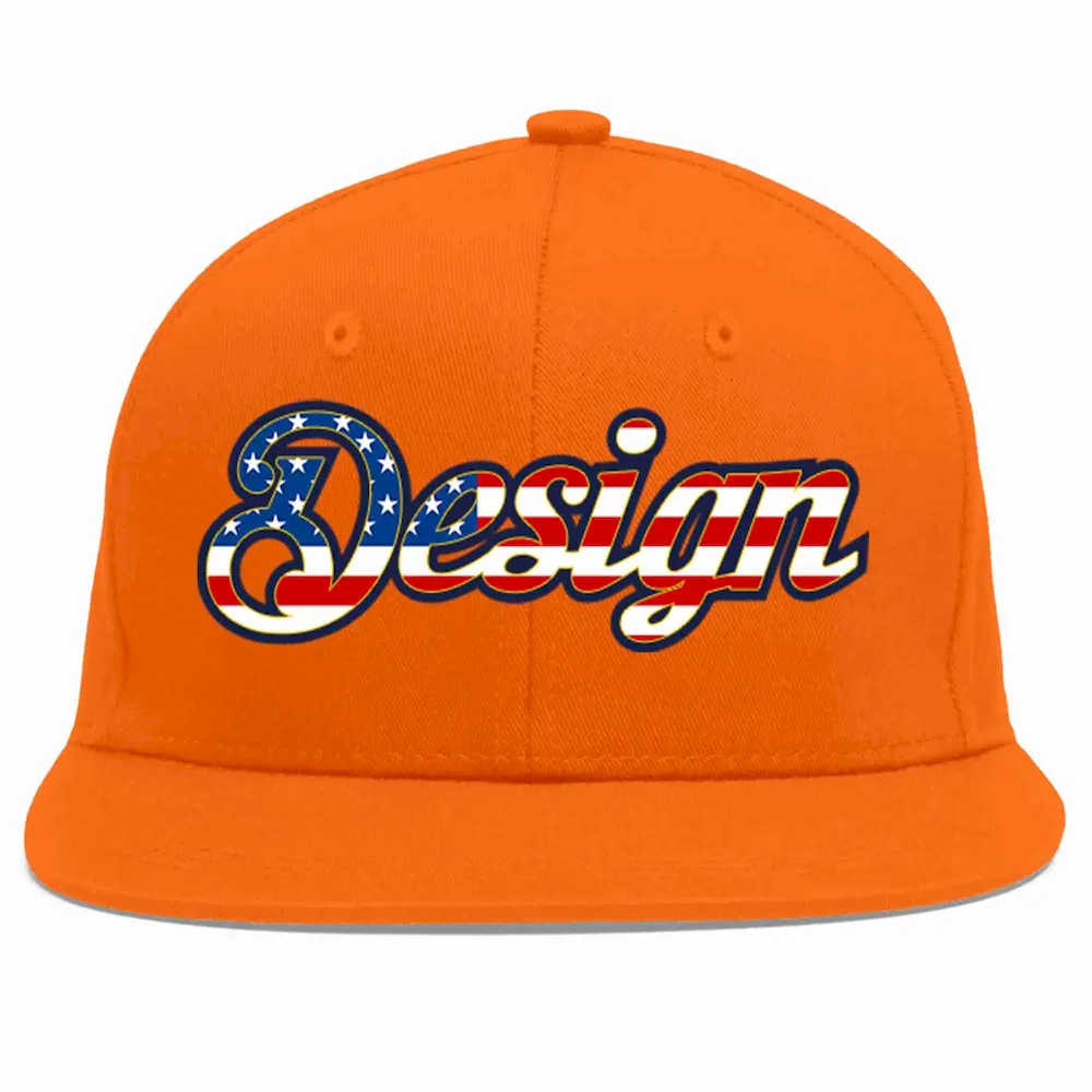 Custom Orange Vintage USA Flag-Gold Flat Eaves Sport Baseball Cap Design for Men/Women/Youth