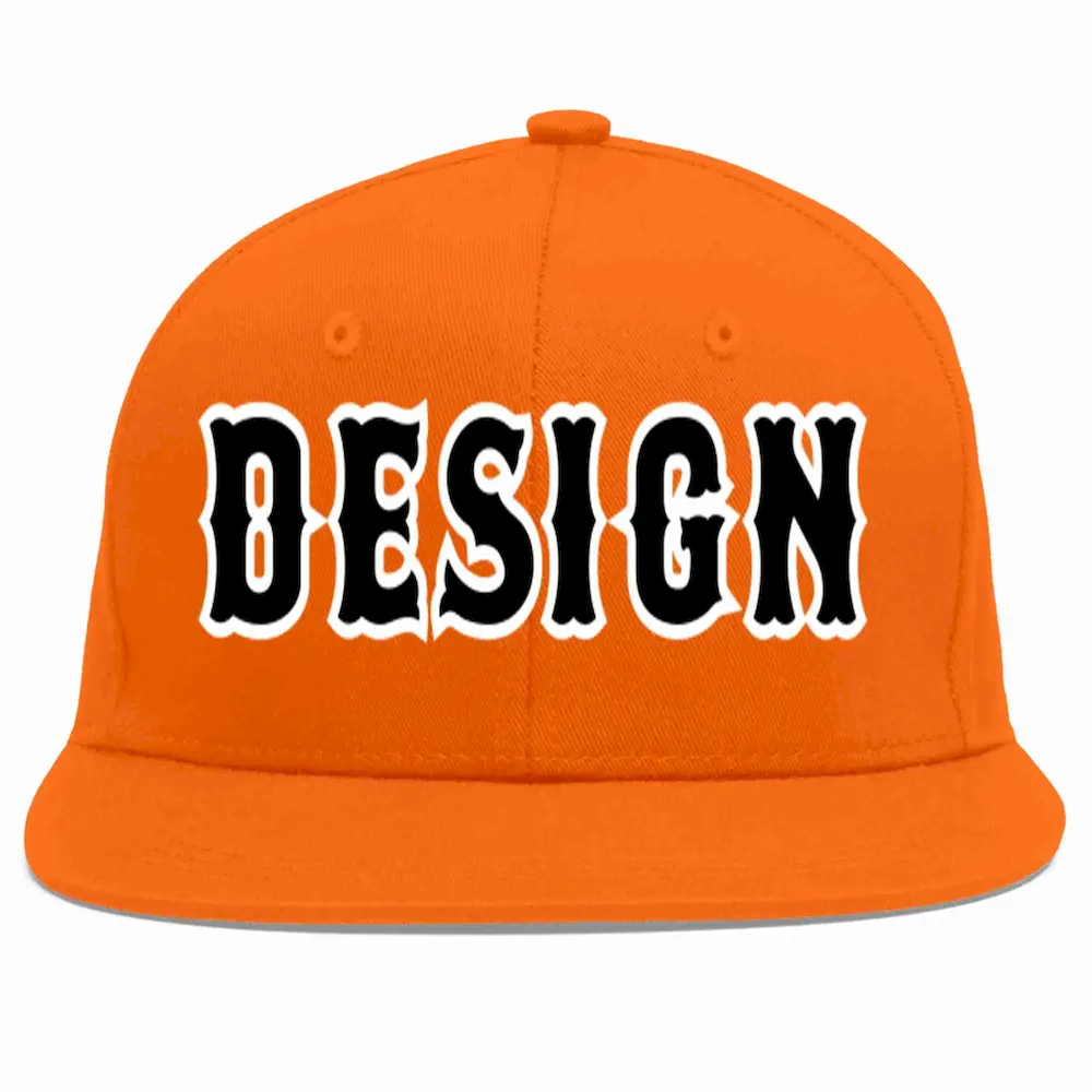 Custom Orange Black-White Flat Eaves Sport Baseball Cap Design for Men/Women/Youth