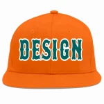 Custom Orange Aqua-White Flat Eaves Sport Baseball Cap Design for Men/Women/Youth