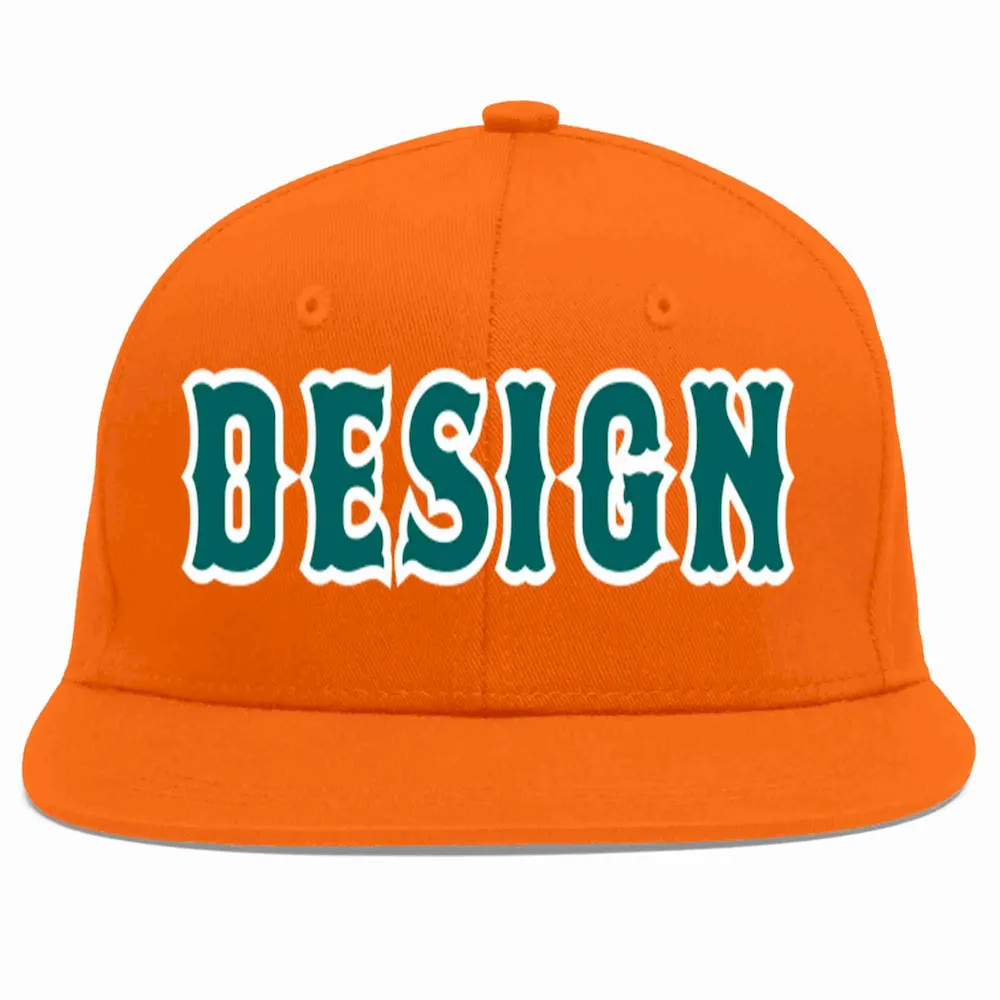 Custom Orange Aqua-White Flat Eaves Sport Baseball Cap Design for Men/Women/Youth