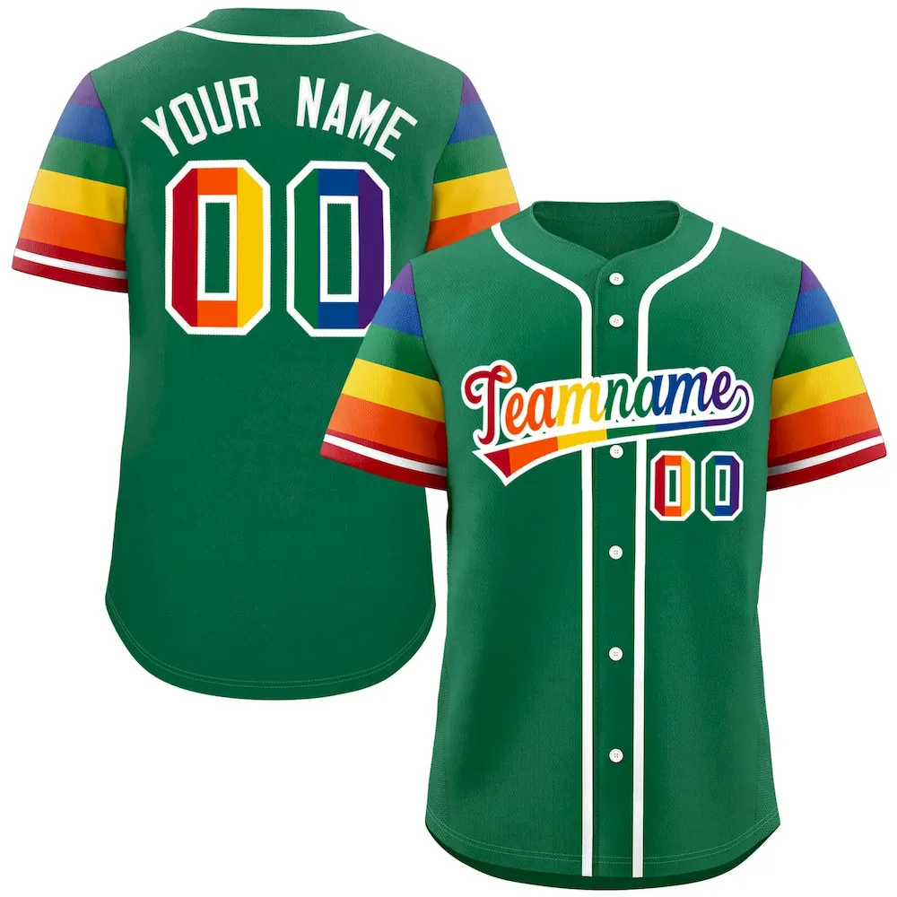 Custom Kelly Green LGBT Rainbow For Pride Month Raglan Sleeves Authentic Baseball Jersey