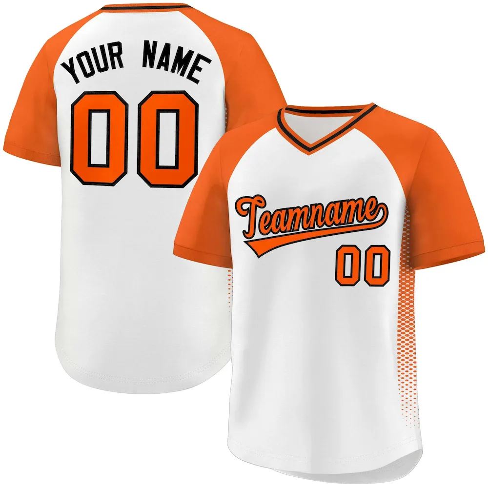 Custom White Orange Raglan Sleeves Side Spot Authentic Pullover Baseball Jersey