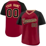 Custom Crimson Black Raglan Sleeves Side Spot Authentic Pullover Baseball Jersey