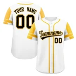 Custom White Gold Personalized Raglan Sleeves Authentic Baseball Jersey