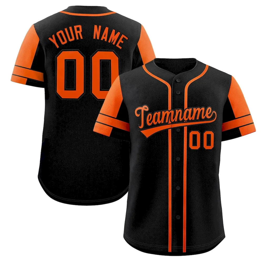 Custom Black Orange Personalized Raglan Sleeves Authentic Baseball Jersey