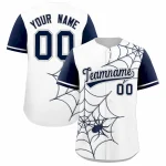 Custom White Navy Spider Web Pattern Raglan Sleeves Authentic Baseball Jersey