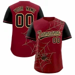 Custom Crimson Black Spider Web Pattern Raglan Sleeves Authentic Baseball Jersey