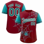 Custom Crimson Aqua Spider Web Pattern Raglan Sleeves Authentic Baseball Jersey